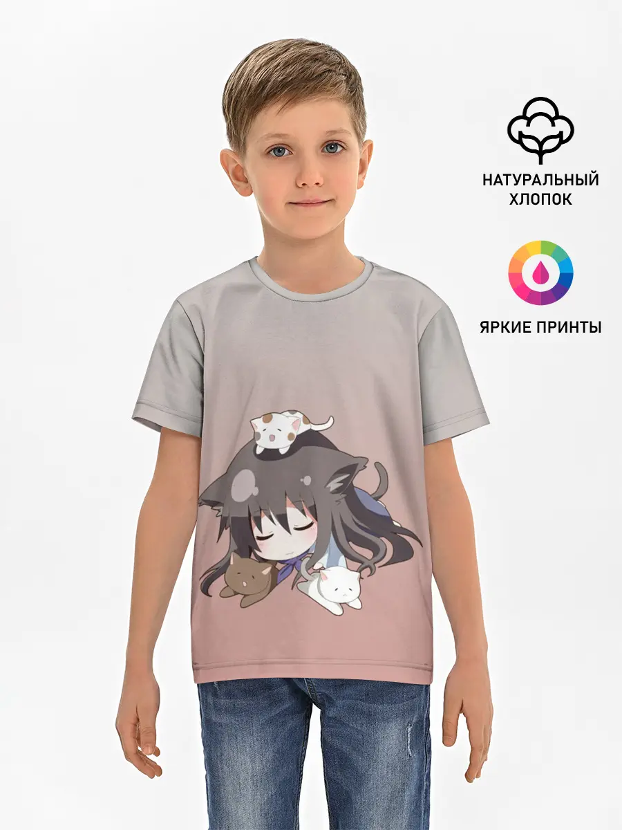 Детская базовая футболка / малышка спит ушки котики