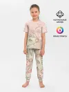 Детская пижама с брюками / Летний узор цветы птичка