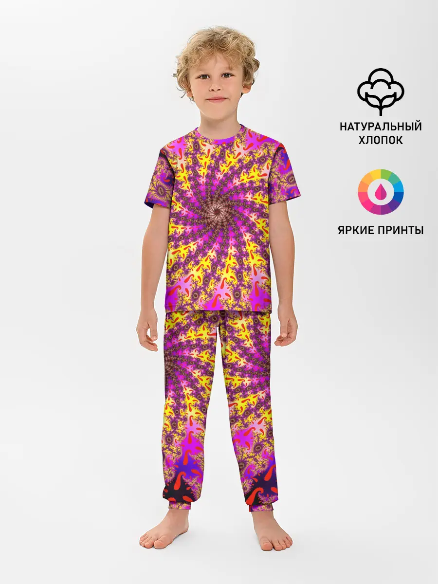 Детская пижама с брюками / НЕОНОВЫЙ РОЗОВЫЙ ФРАКТАЛ