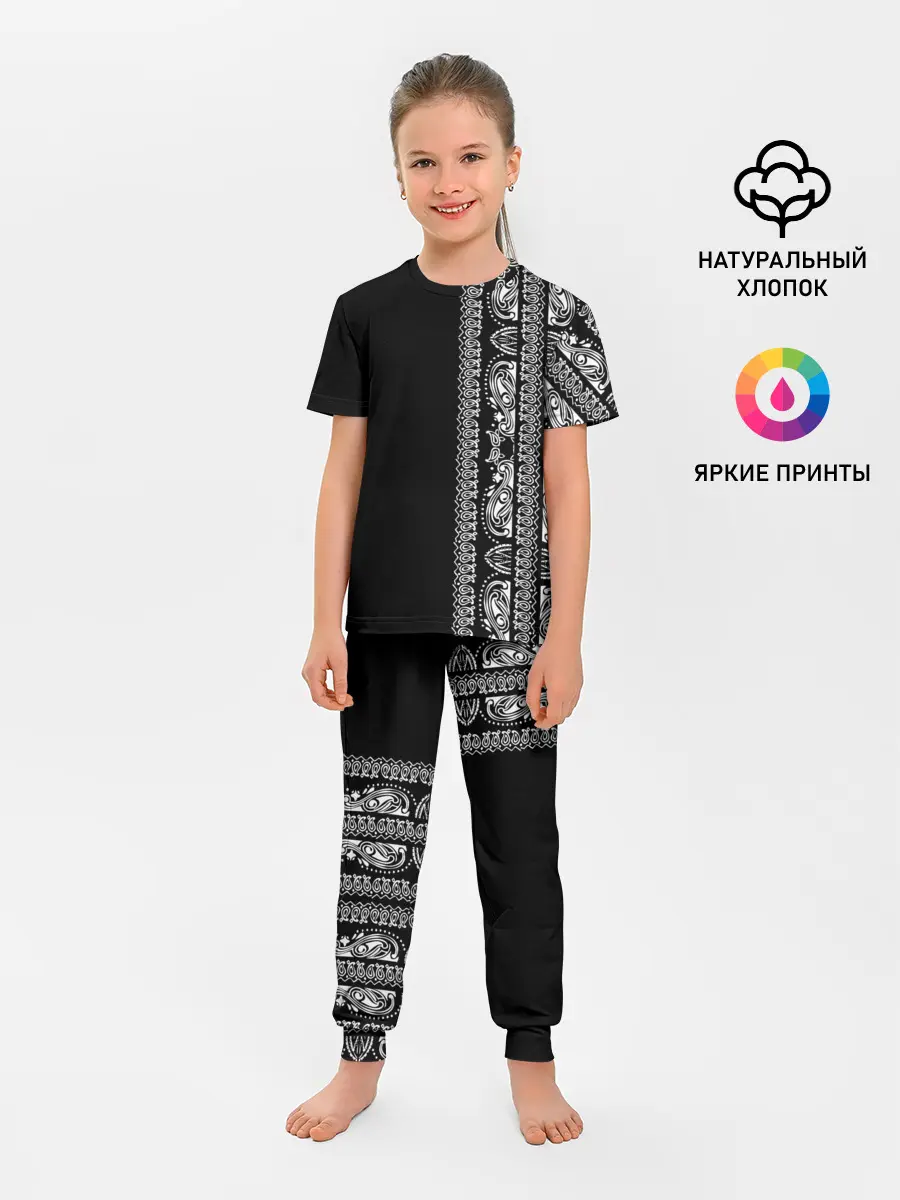 Детская пижама с брюками / Узор на чёрном