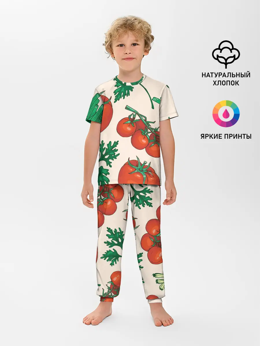 Детская пижама с брюками / Летние овощи