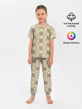 Детская пижама с брюками / Арт деко на бежевом фоне