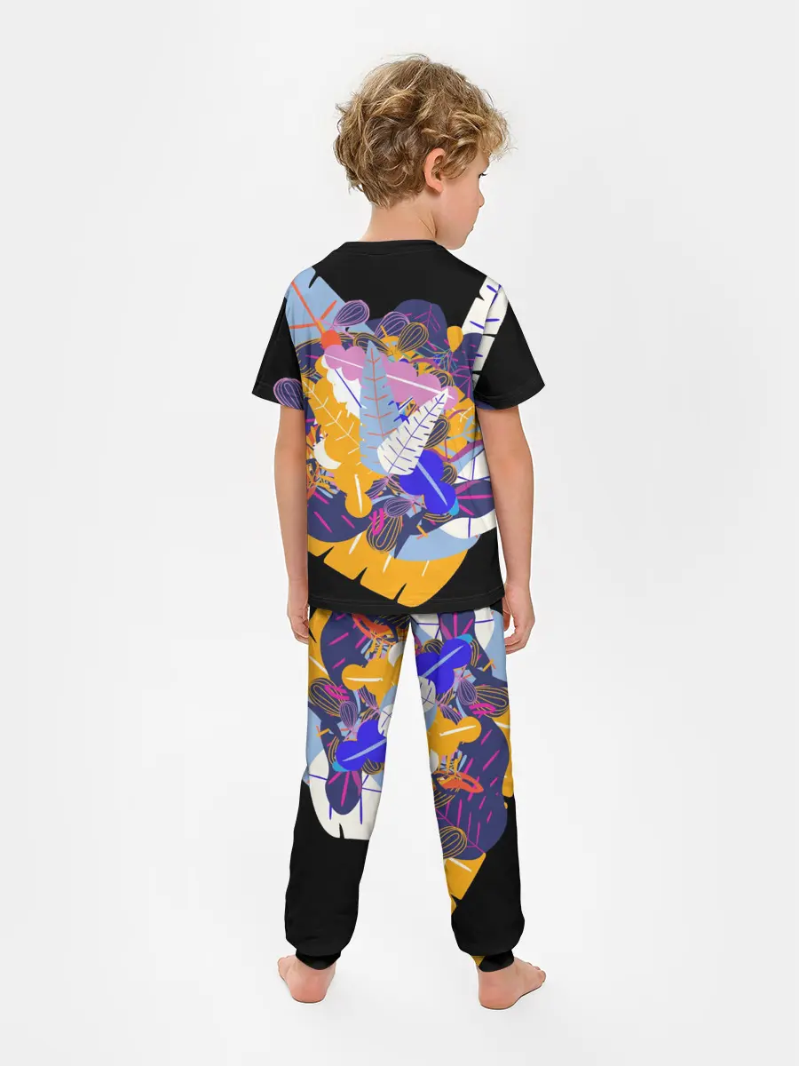 Детская пижама с брюками / узор из листьев и цветов