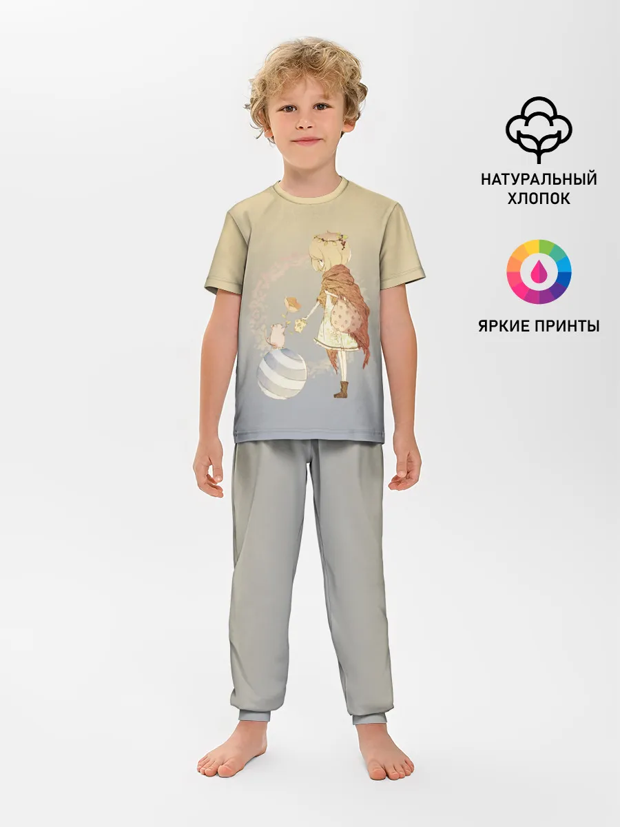 Детская пижама с брюками / девочка и мышка друзья