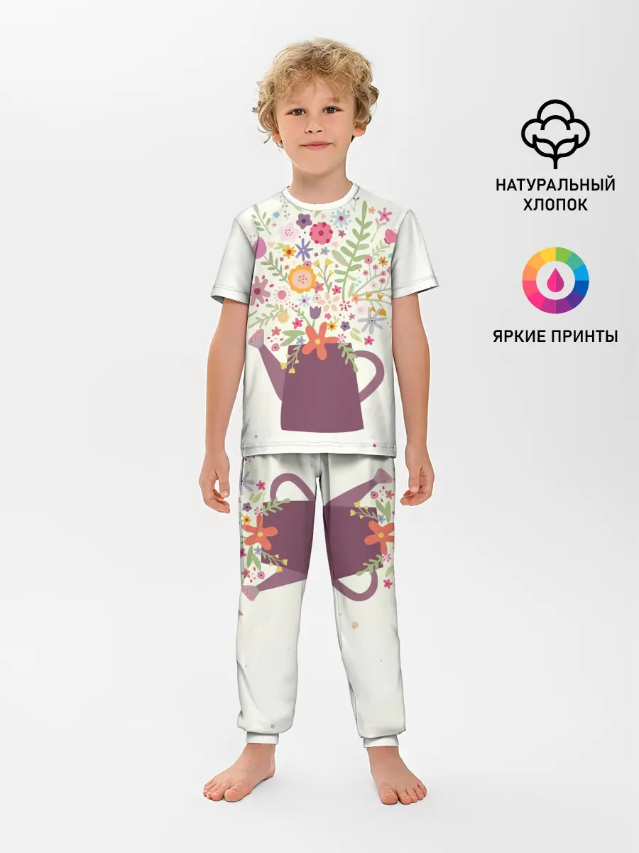 Детская пижама с брюками / Цветы в чайнике