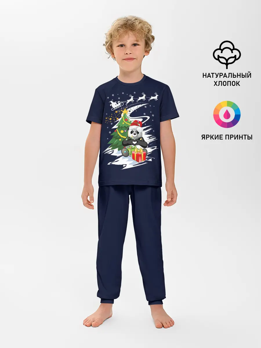 Детская пижама с брюками / Рождественская Панда