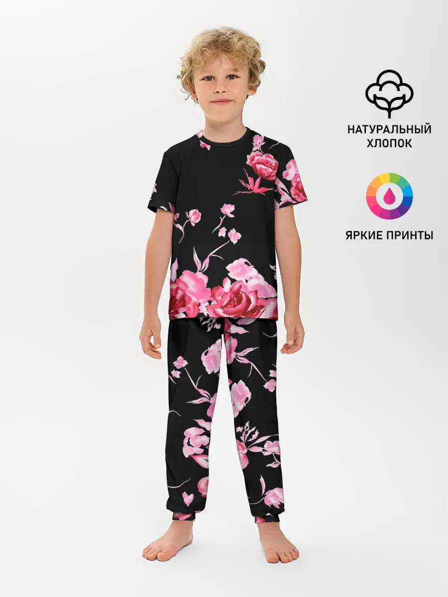 Детская пижама с брюками / Яркие розы