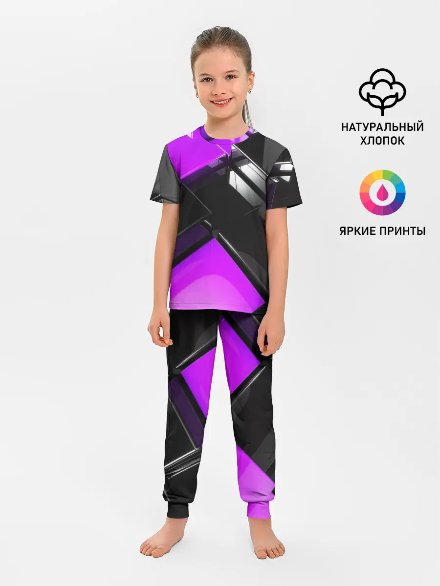 Детская пижама с брюками / Неоновые кубы