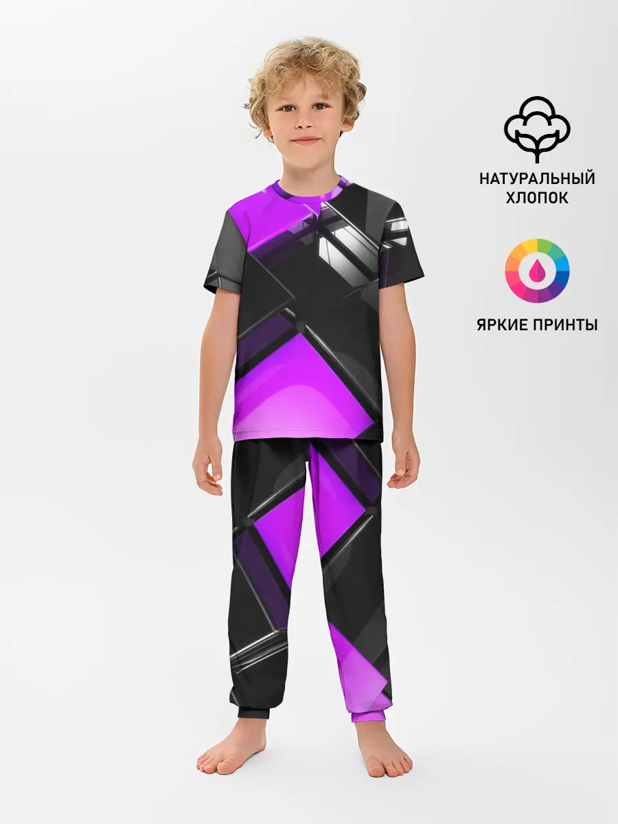 Детская пижама с брюками / Неоновые кубы