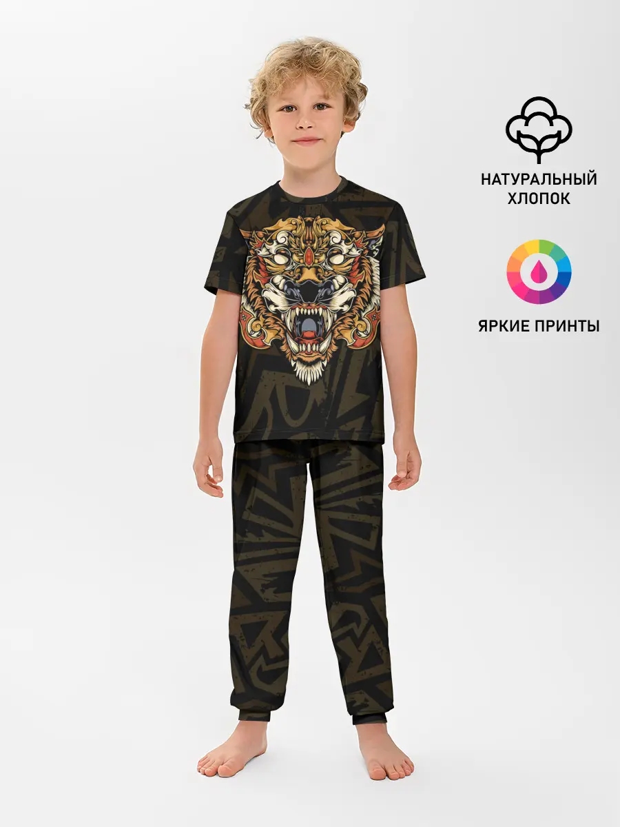 Детская пижама с брюками / Тигровый стимпанк