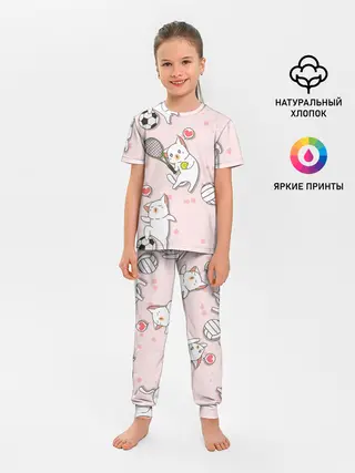 Детская пижама с брюками / Спортивные котики | Мяу спорт
