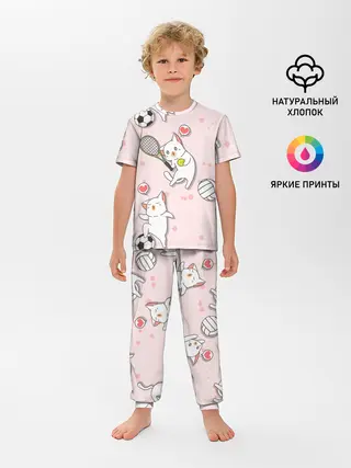 Детская пижама с брюками / Спортивные котики | Мяу спорт