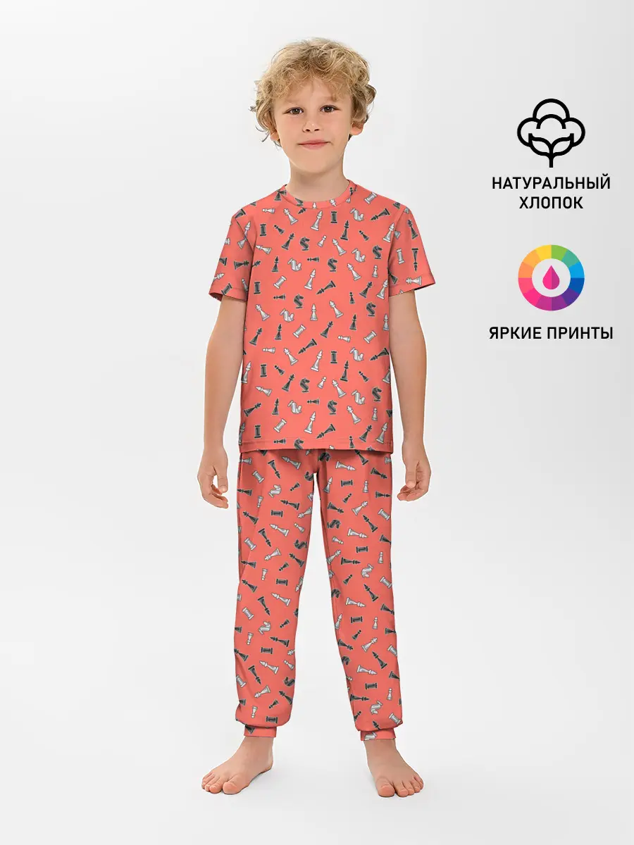 Детская пижама с брюками / Шахматы паттерн