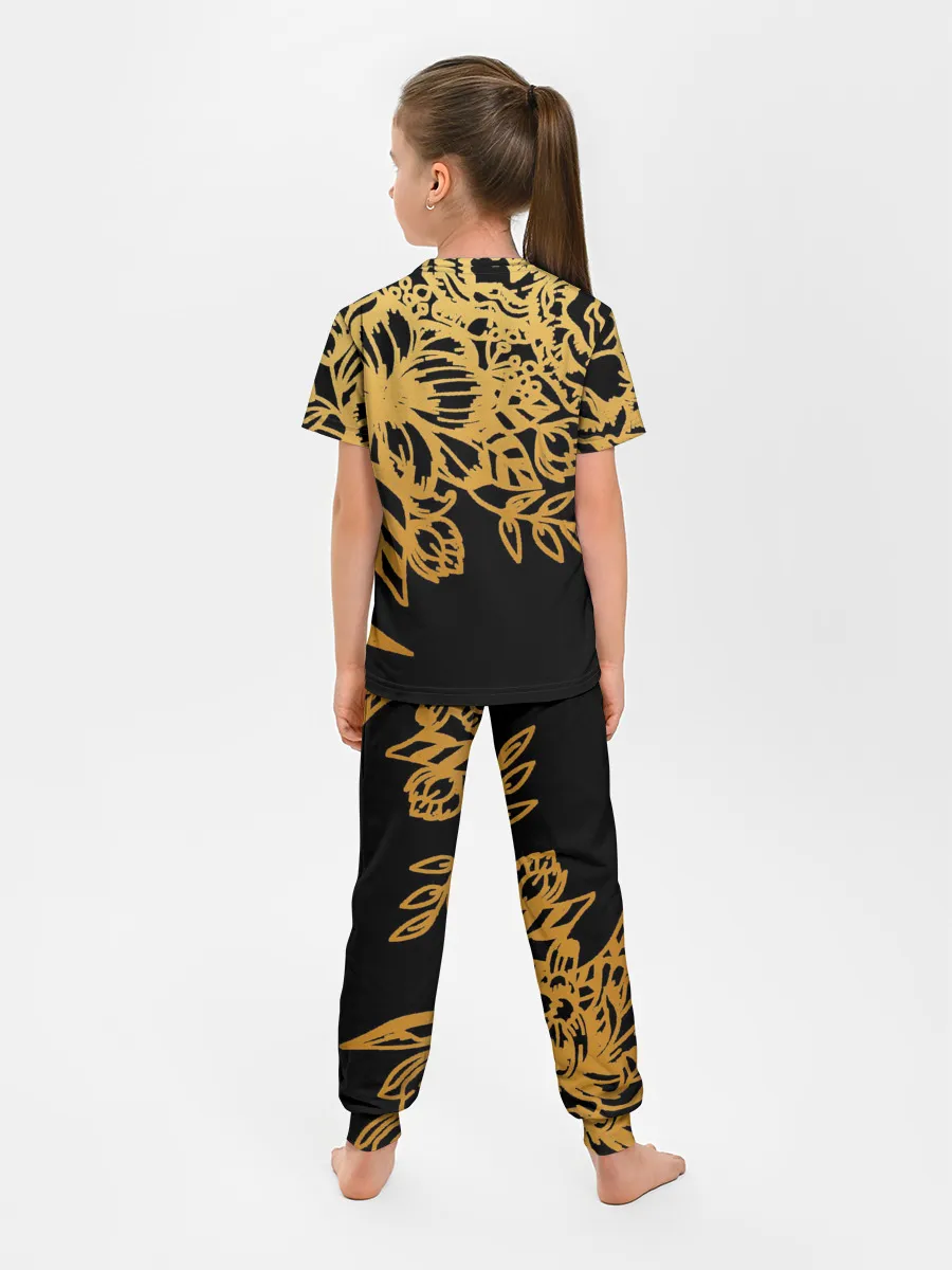 Детская пижама с брюками / Золотые цветы на белом