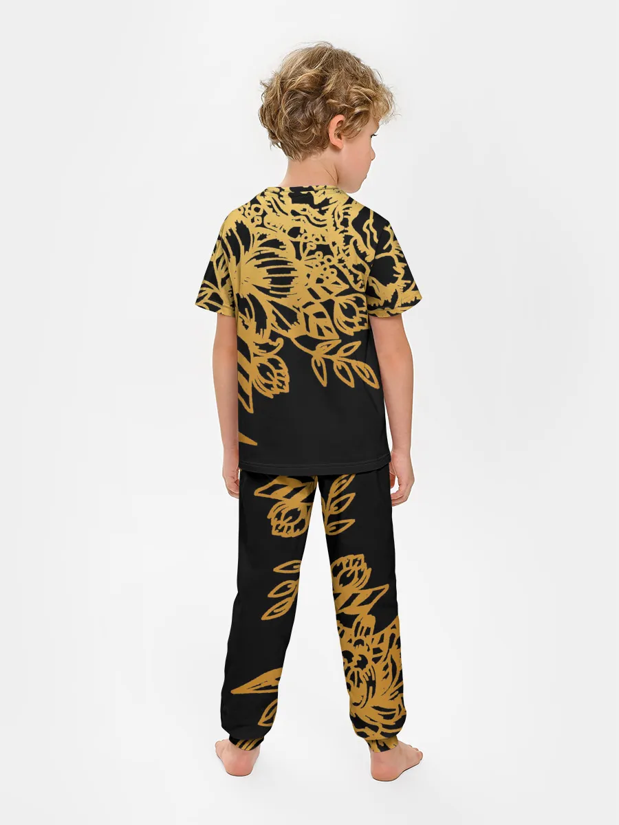Детская пижама с брюками / Золотые цветы на белом