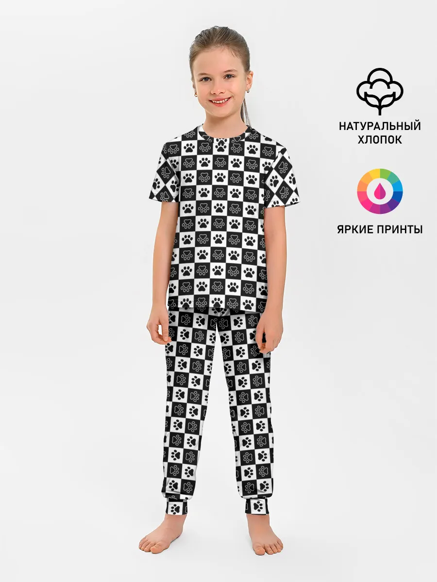 Детская пижама с брюками / Следы на Шахматном Фоне