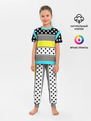 Детская пижама с брюками / Неоновый яркий полосатый узор