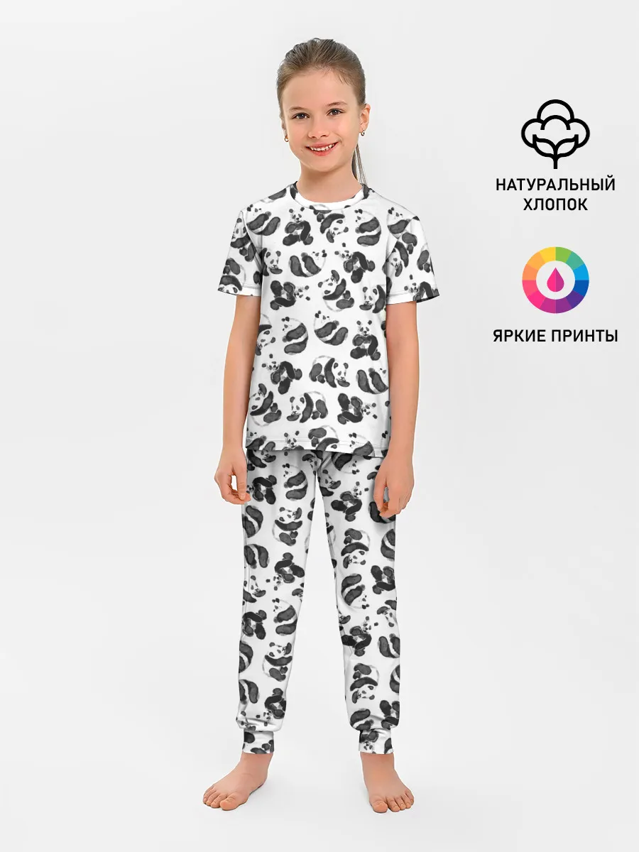 Детская пижама с брюками / Акварельные панды паттерн