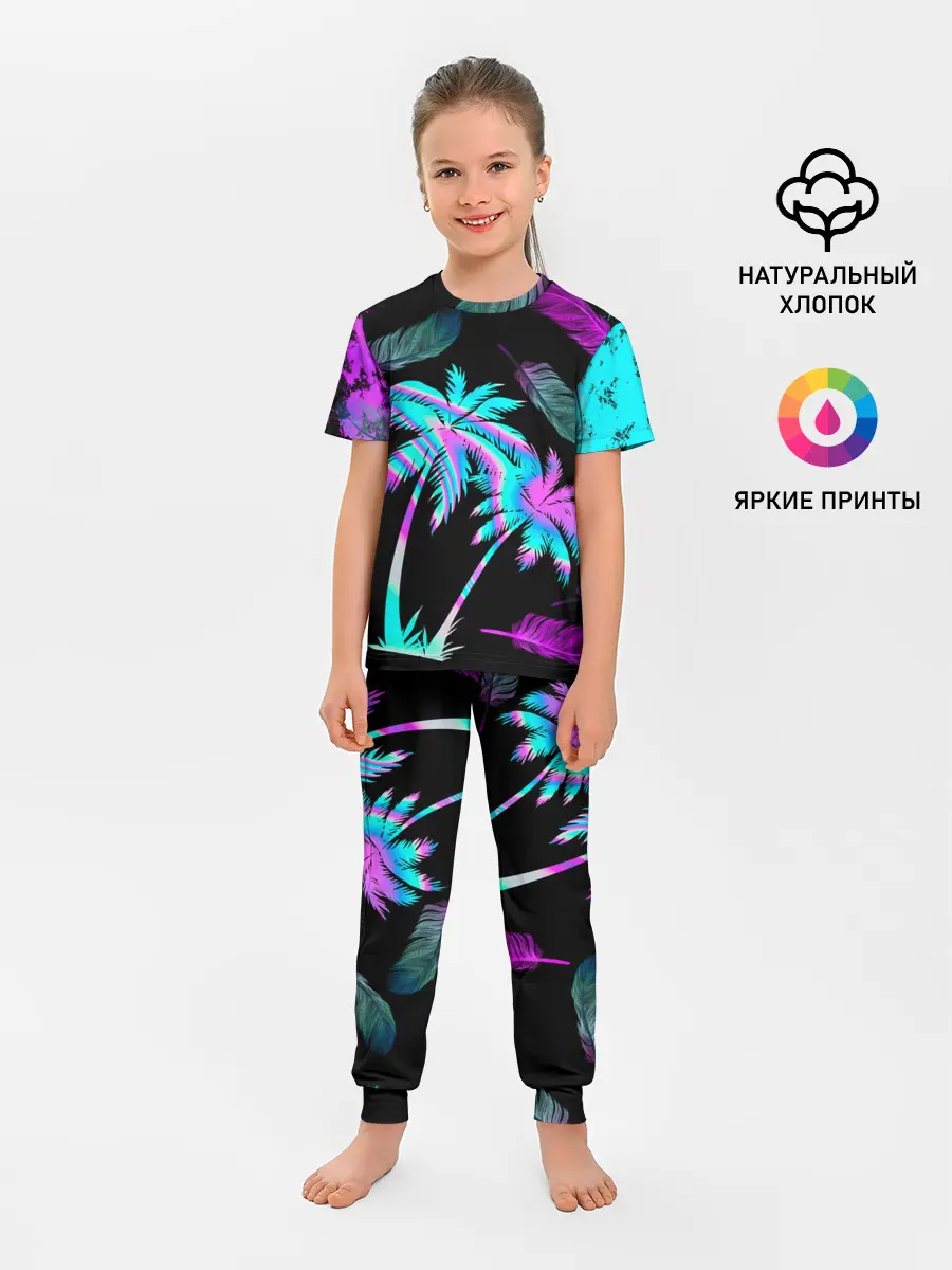 Детская пижама с брюками / Неоновое лето