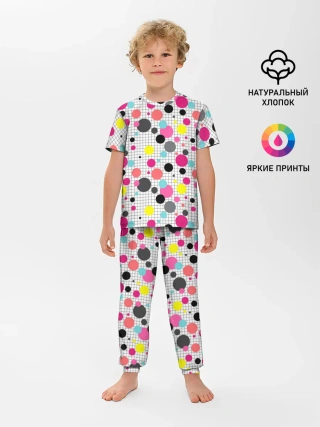 Детская пижама с брюками / Горох разноцветный.