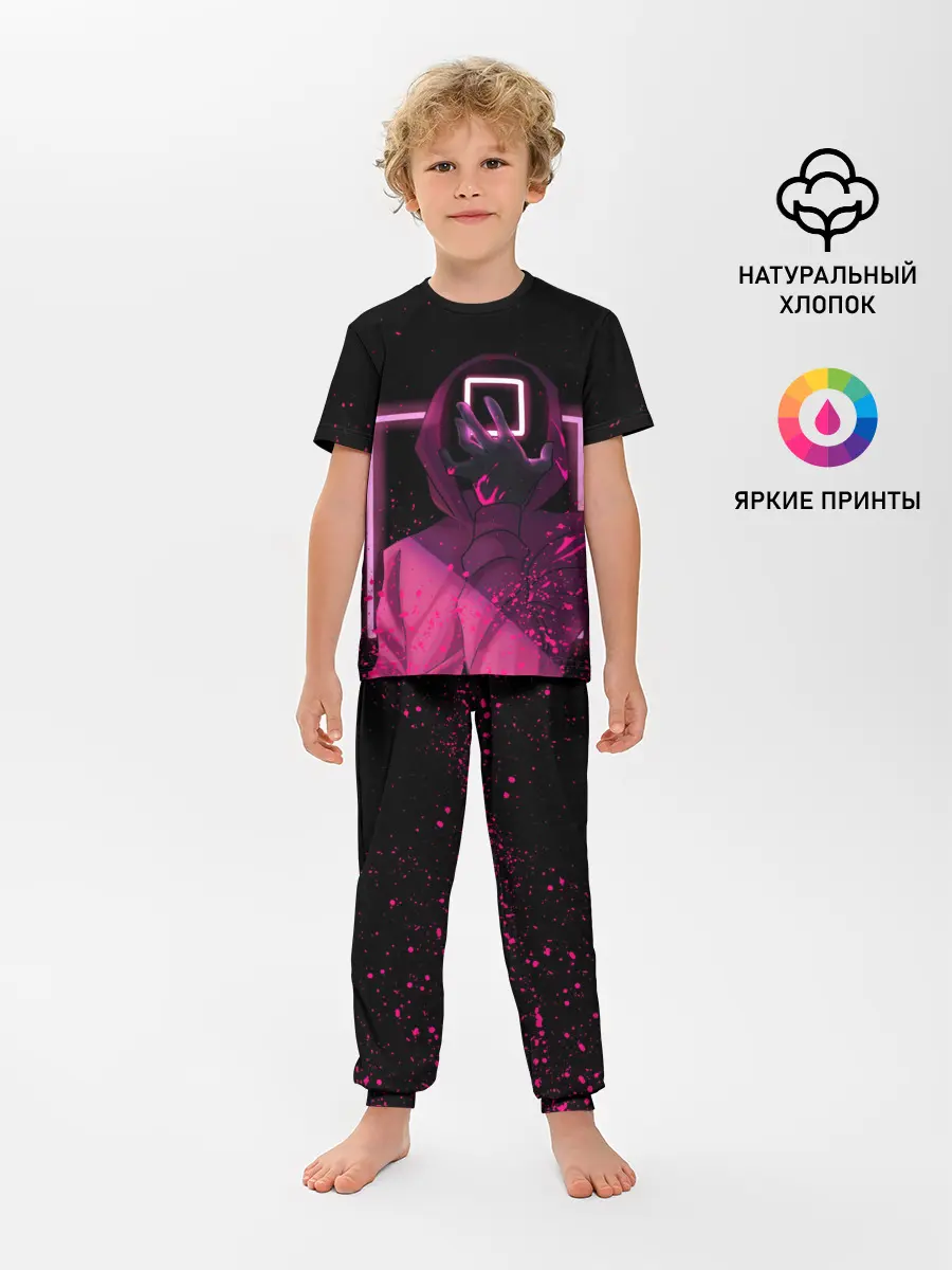 Детская пижама с брюками / ИГРА В КАЛЬМАРА НЕОН, СТРАЖ КВАДРАТ 029