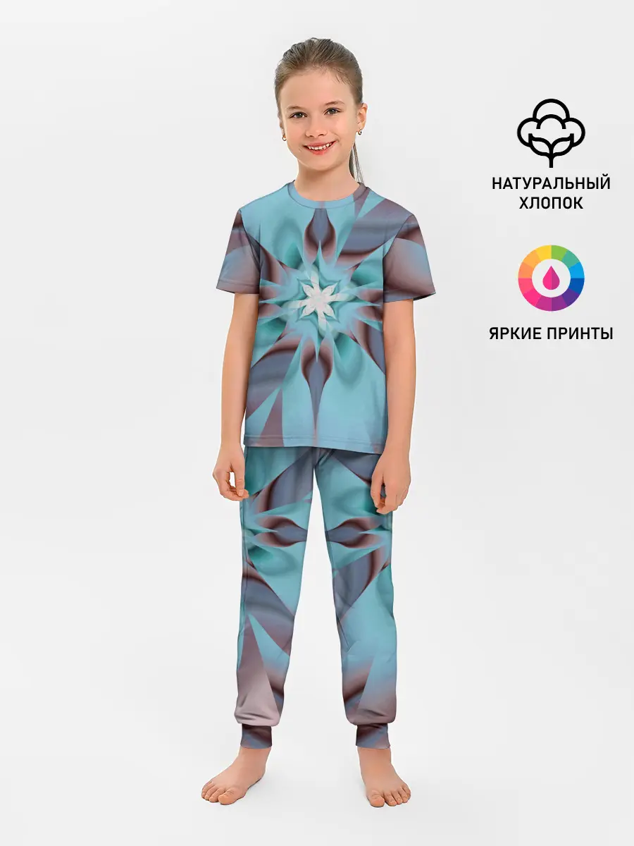 Детская пижама с брюками / Абстрактный цветок. Голубой.