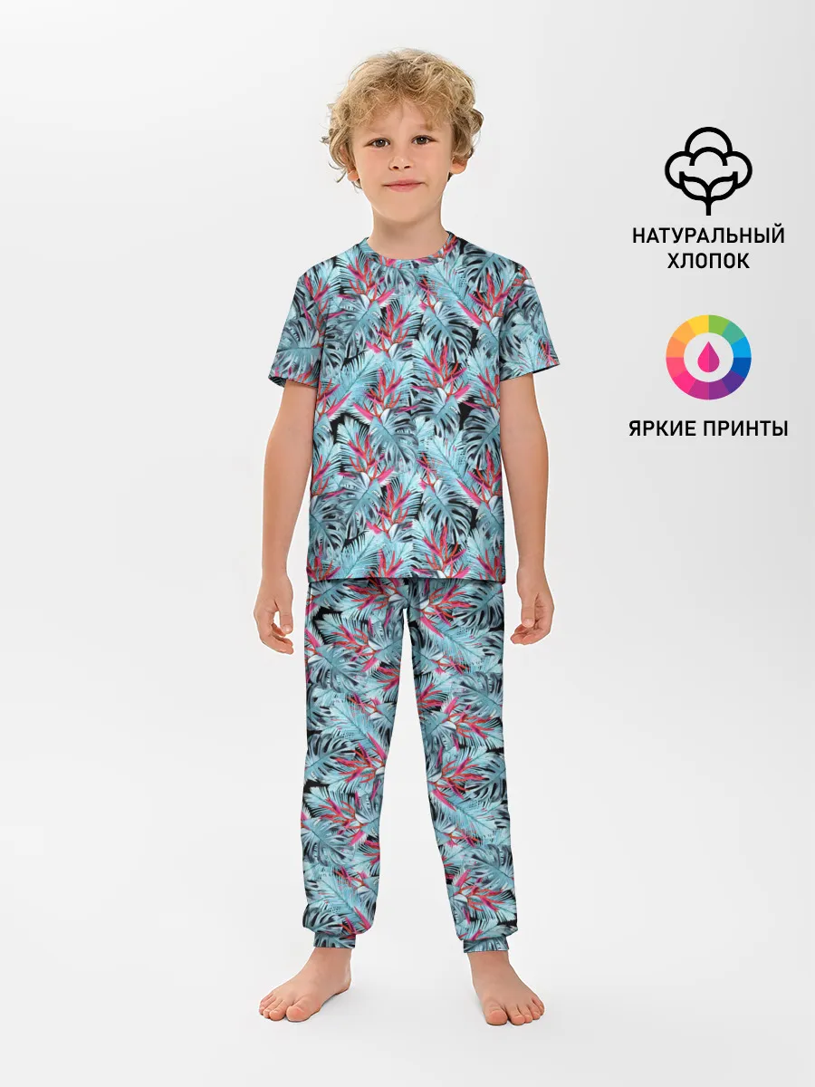 Детская пижама с брюками / Розово-голубой тропический