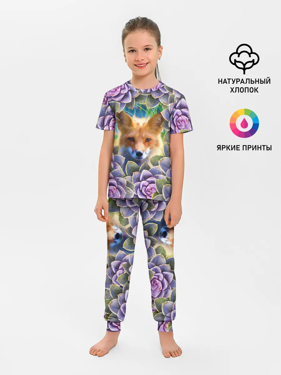Детская пижама с брюками / Лиса среди цветов
