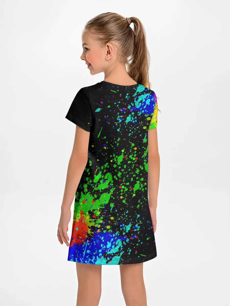 Детское платье / Врывающийся Монки. Радужный фон