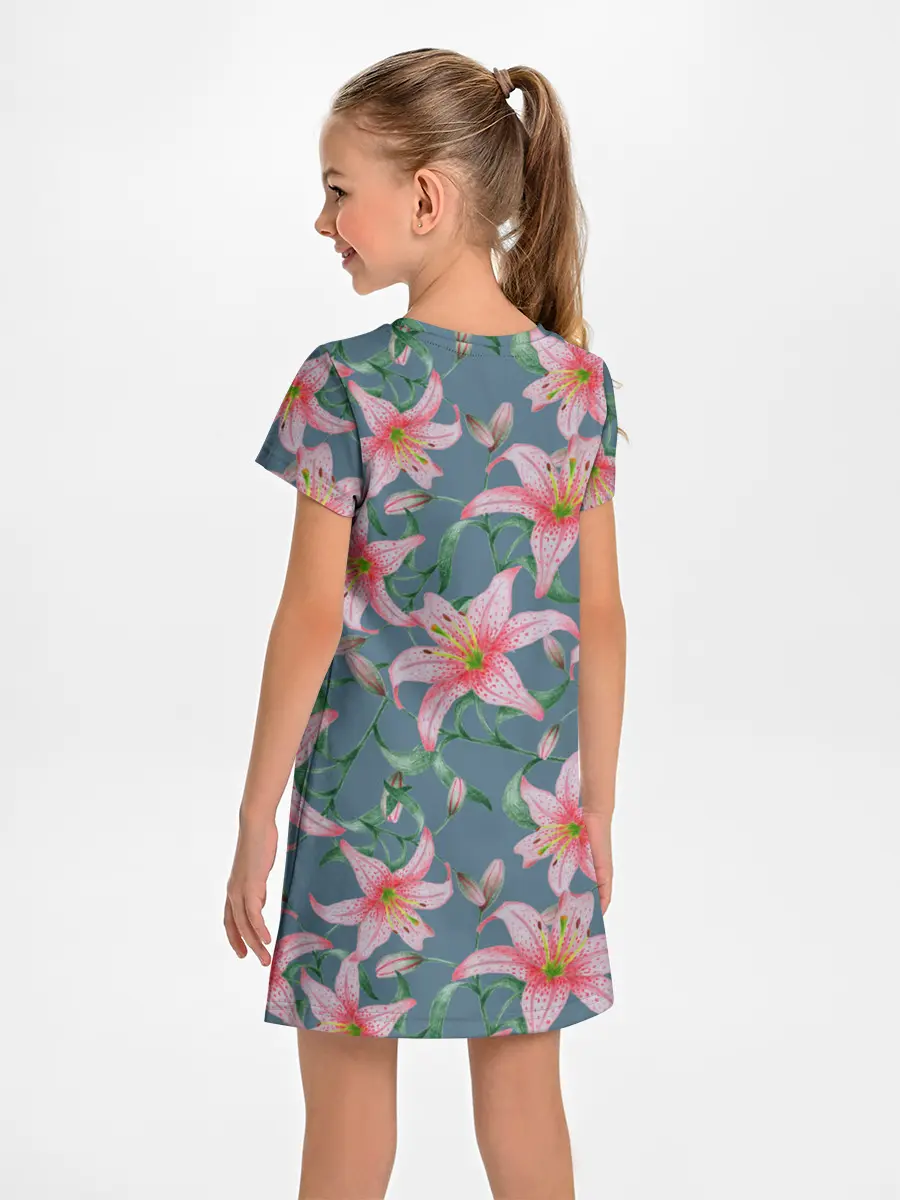Детское платье / Лилии на сером фоне