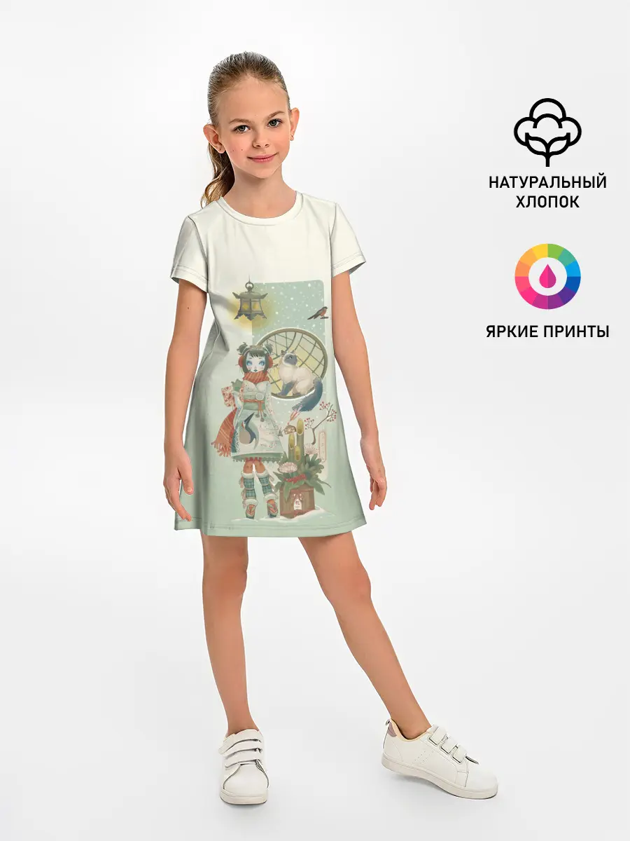 Детское платье / девушка кимоно зима Япония кот