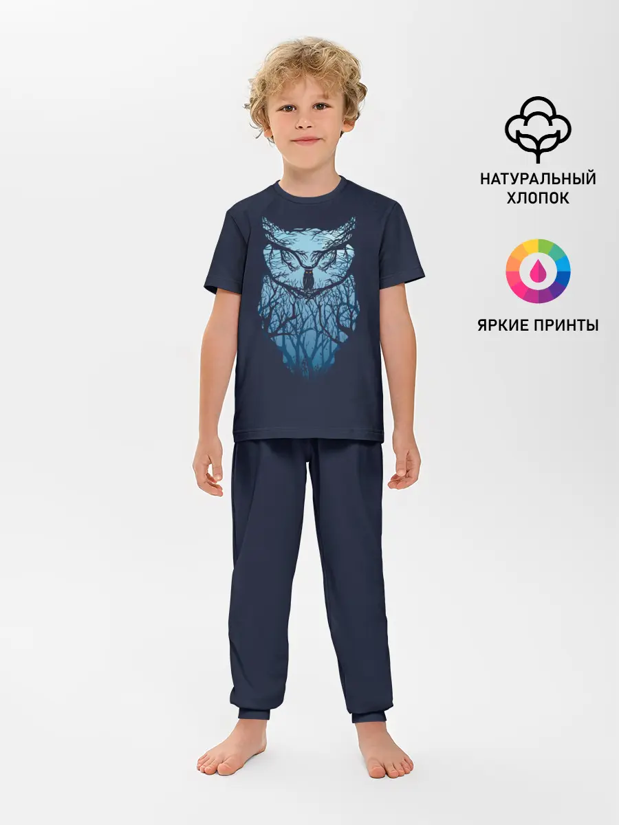 Детская пижама с брюками / Сова в деревьях