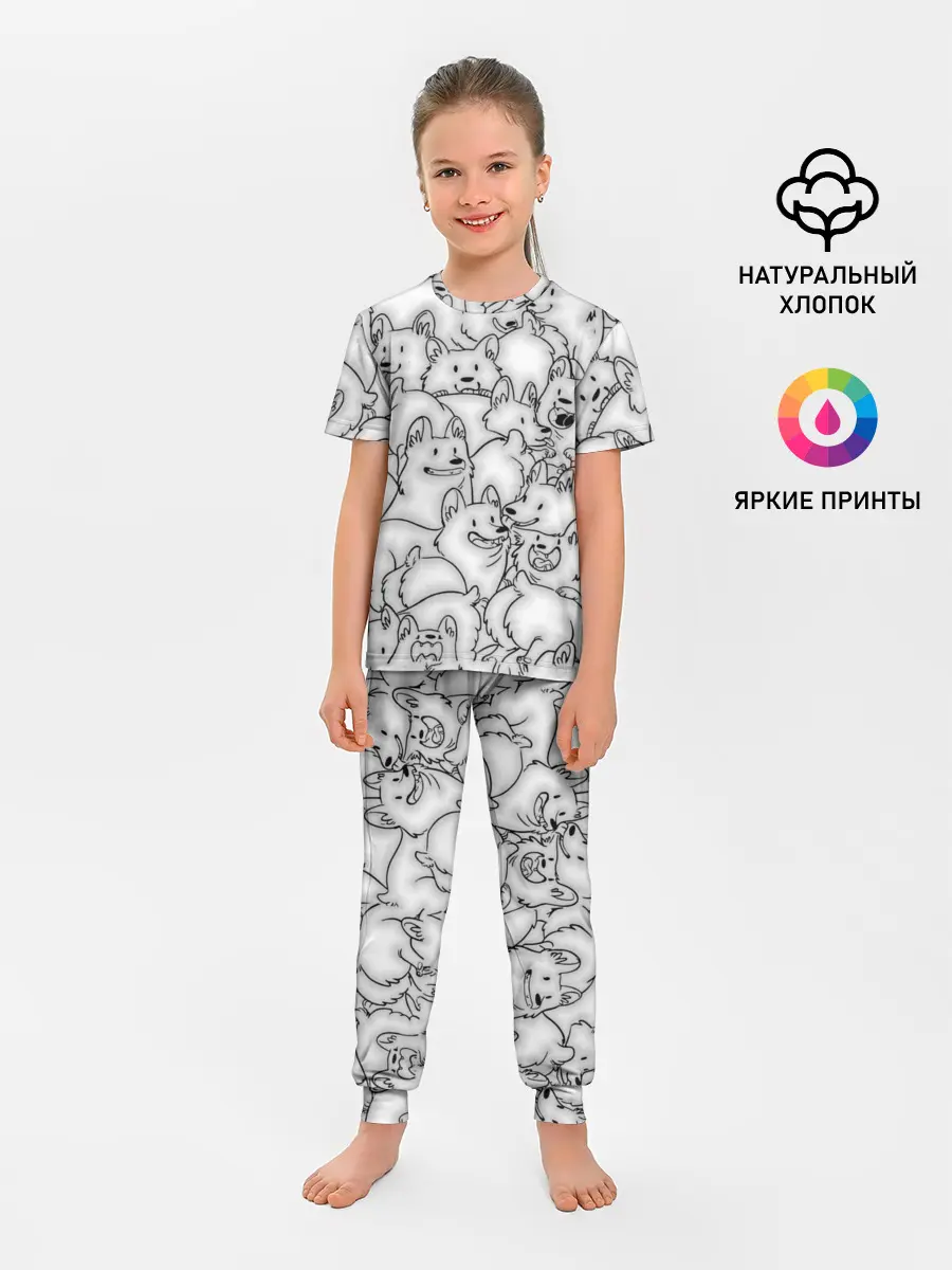 Детская пижама с брюками / Корги ЧБ