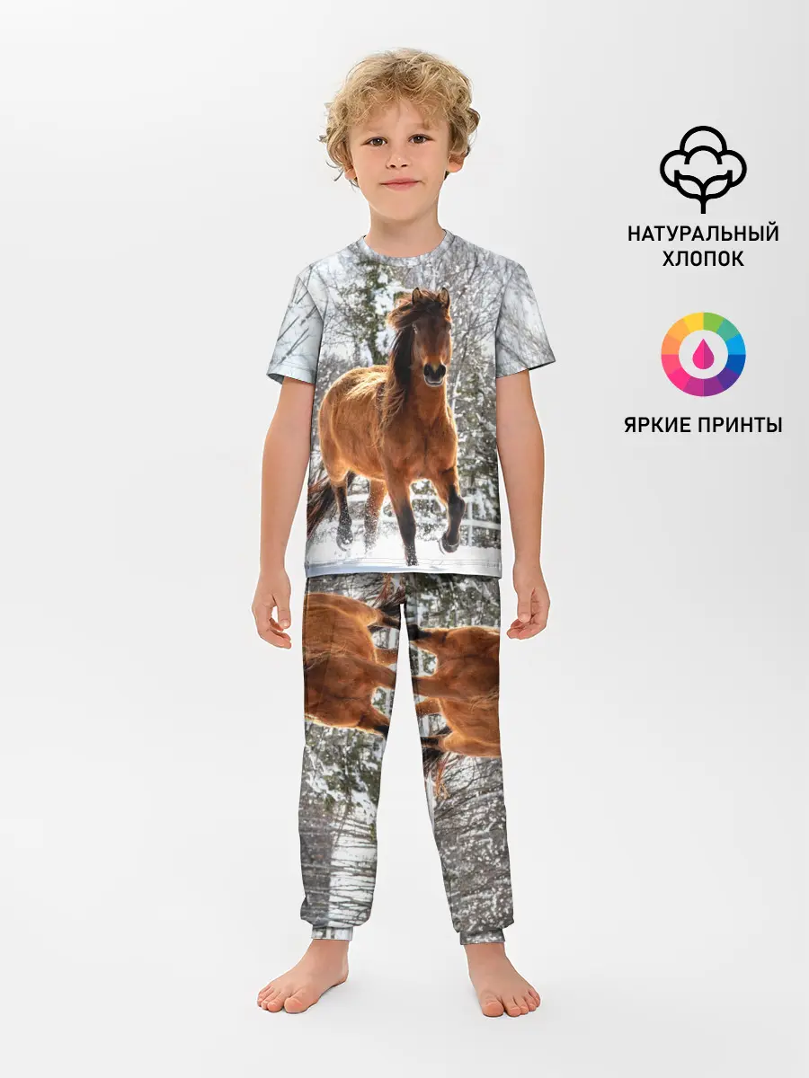 Детская пижама с брюками / Конь и снег