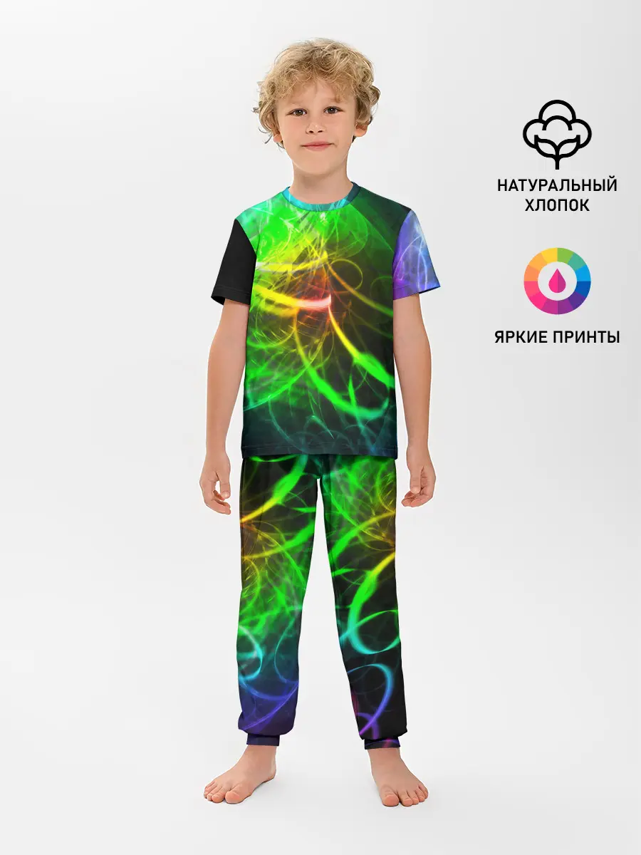 Детская пижама с брюками / ЗЕЛЕНЫЙ НЕОН