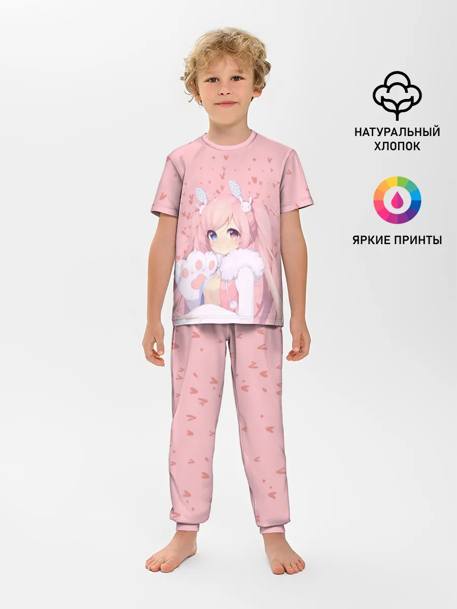 Детская пижама с брюками / Catgirl pink
