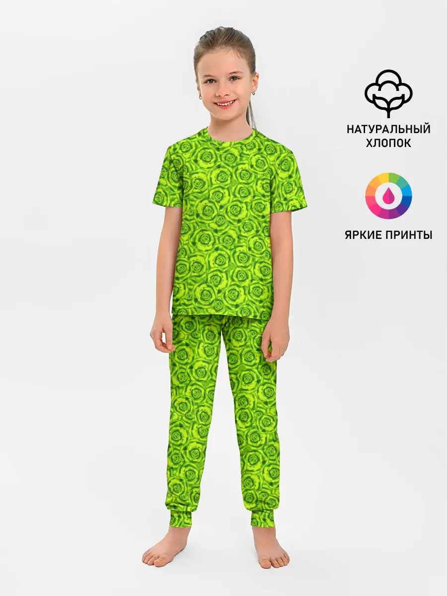Детская пижама с брюками / Неоновый цветочный узор