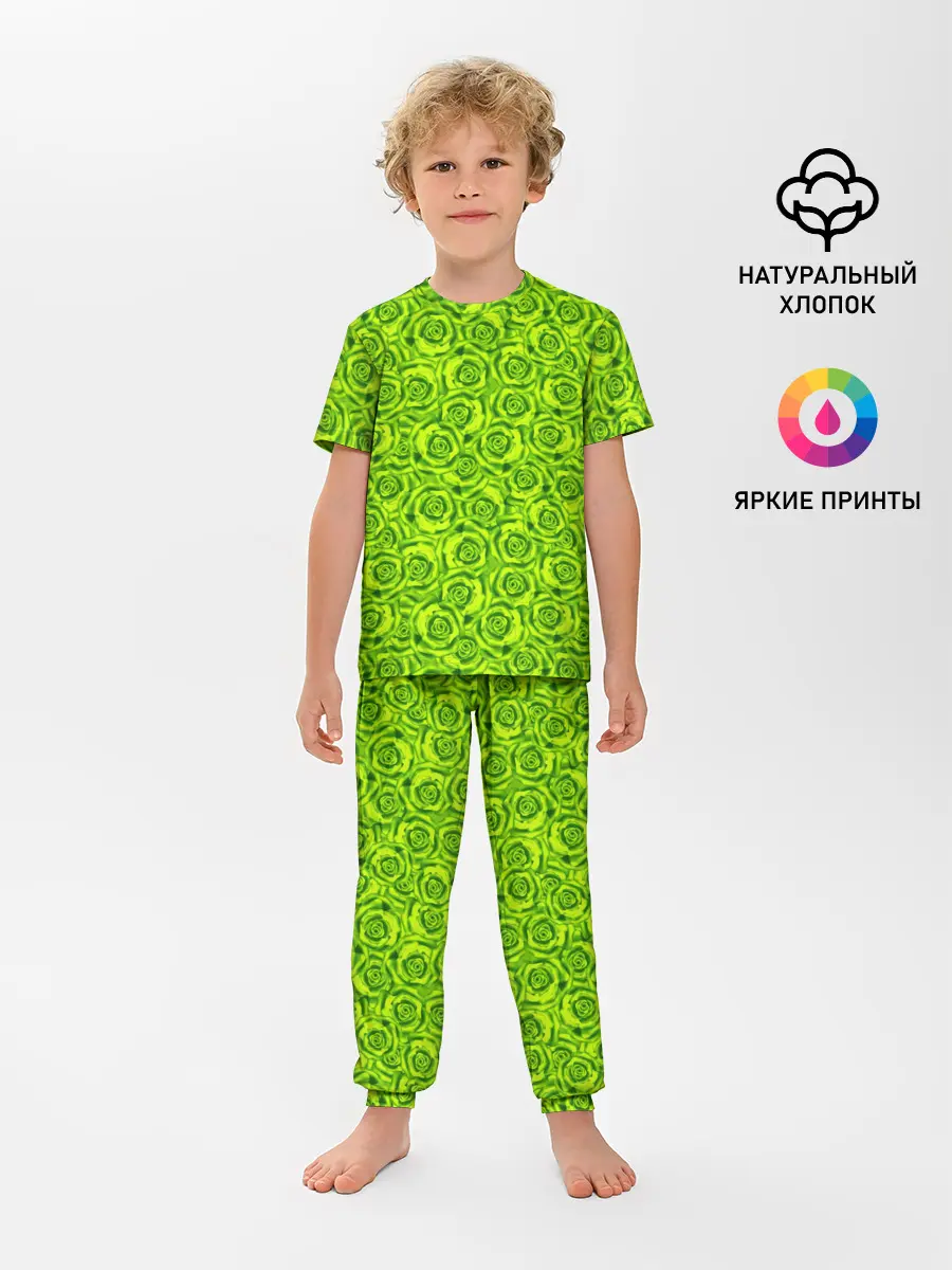 Детская пижама с брюками / Неоновый цветочный узор