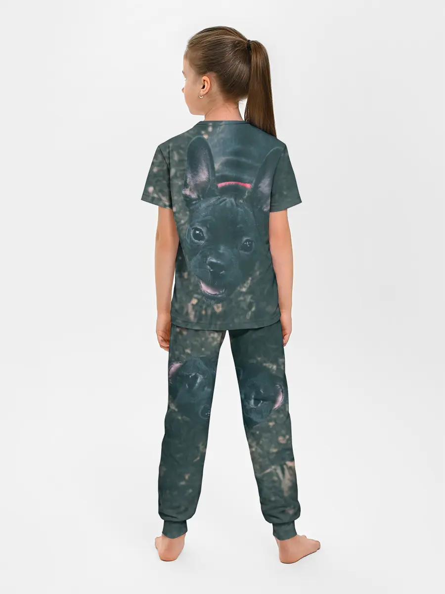 Детская пижама с брюками / Бульдог морда собакена черного