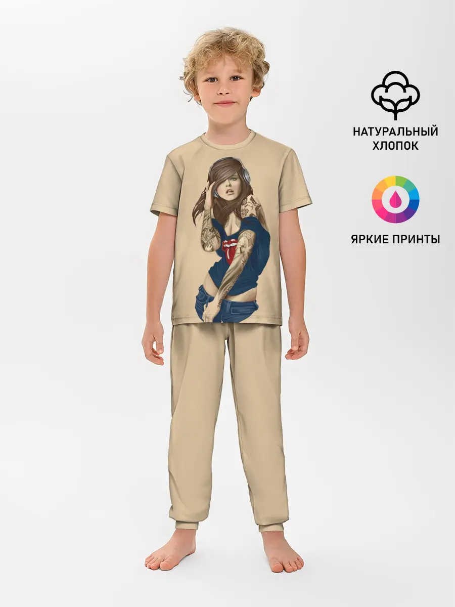 Детская пижама с брюками / ДевушКа слушает Музыку