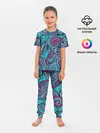 Детская пижама с брюками / Синие листья