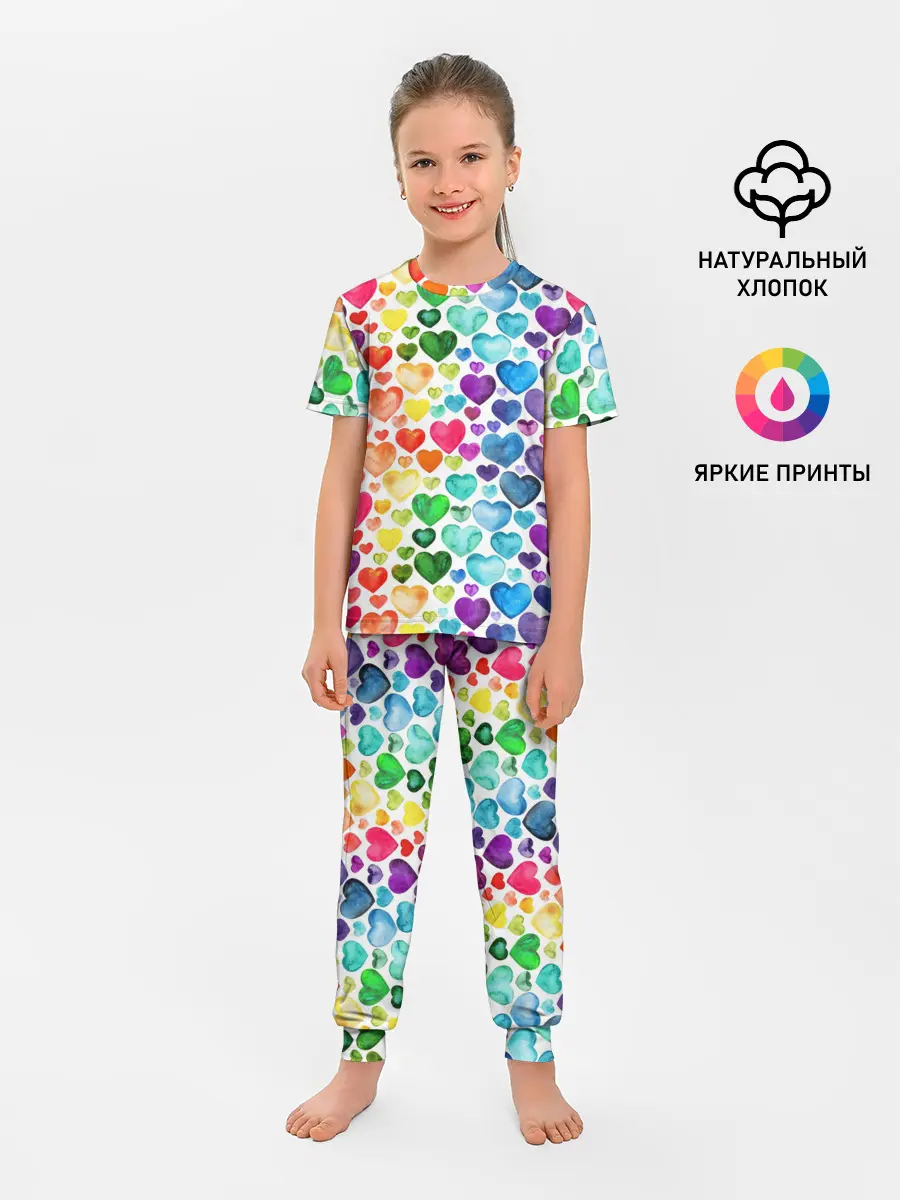Детская пижама с брюками / Радужные сердечки