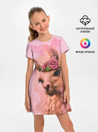 Детское платье / лама с цветами