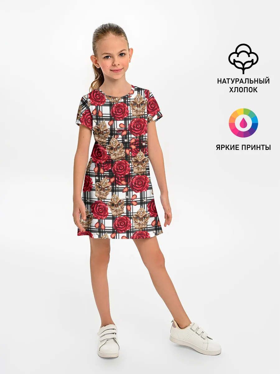 Детское платье / Розы в клеточку