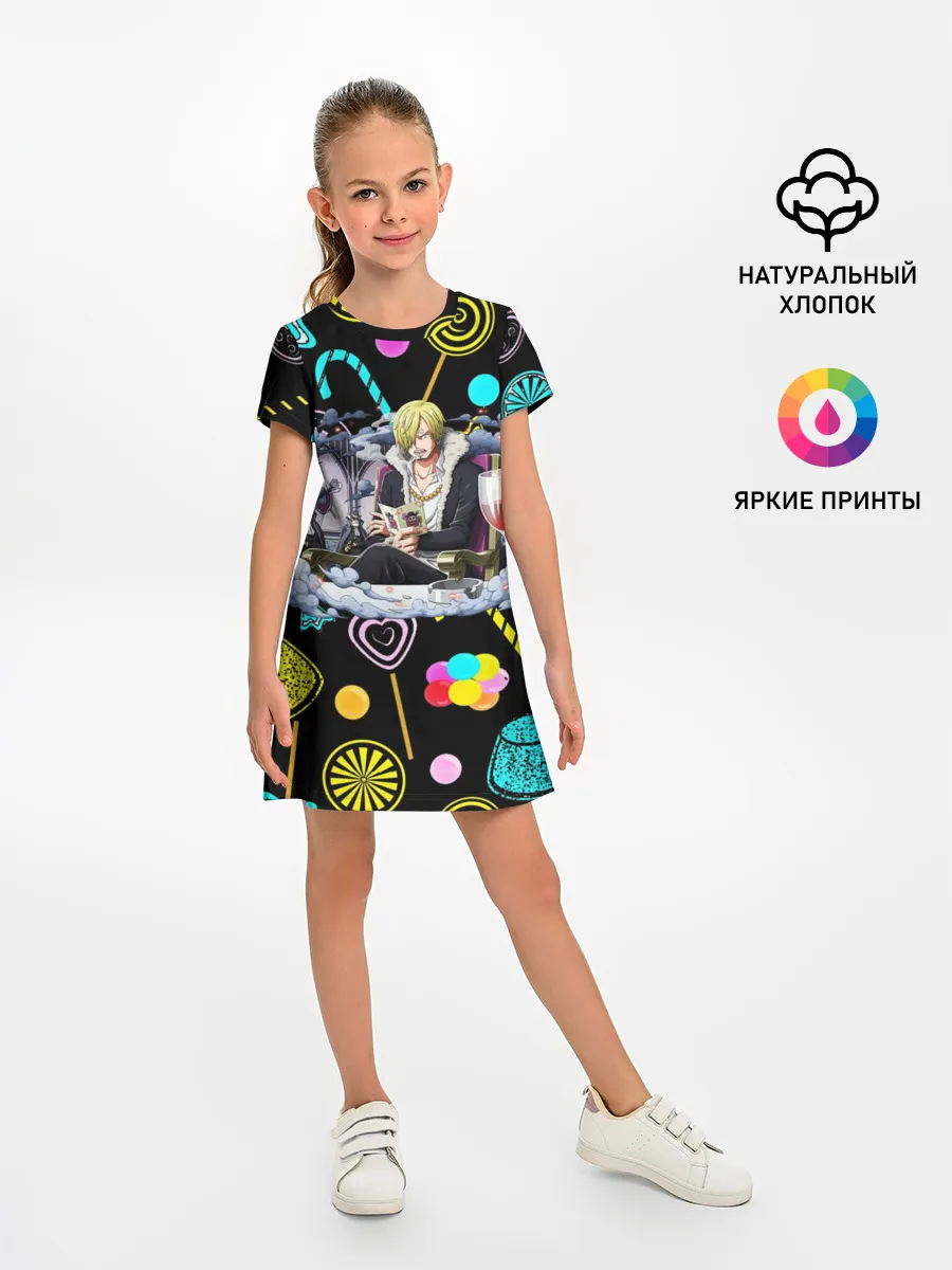 Детское платье / Винсмок Санджи. Фон со сладостями