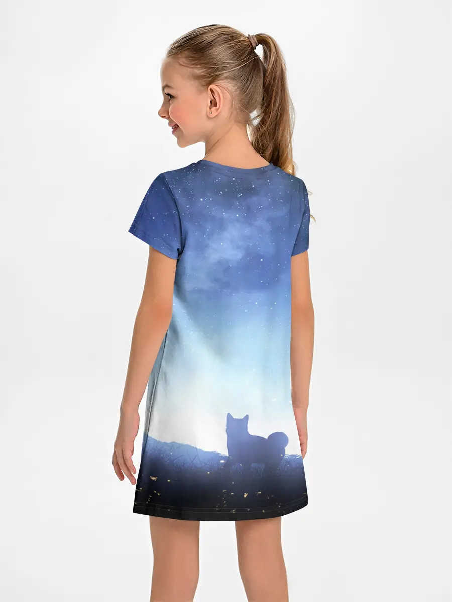 Детское платье / силуэт корги ночь космос дымка