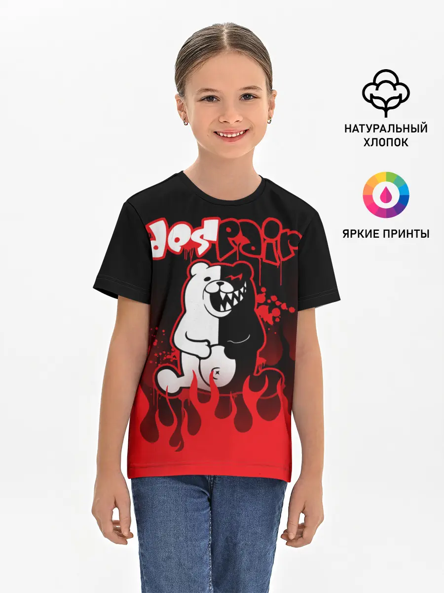 Детская базовая футболка / Монокума despair горит