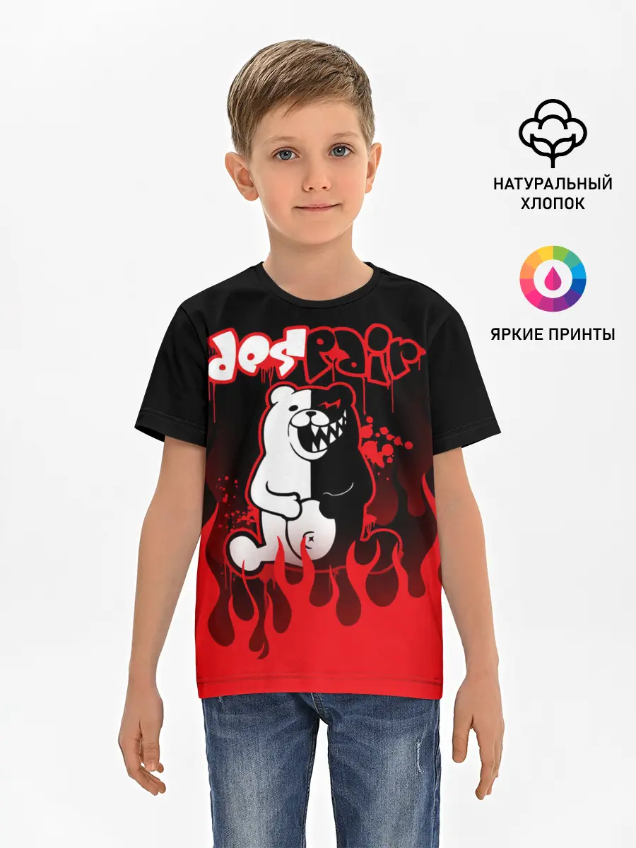 Детская базовая футболка / Монокума despair горит