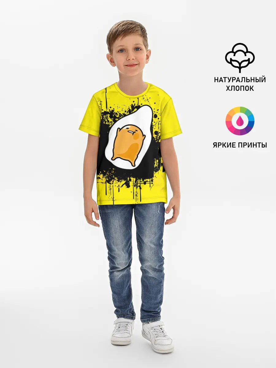 Детская базовая футболка / веселое яйцо на черном фоне