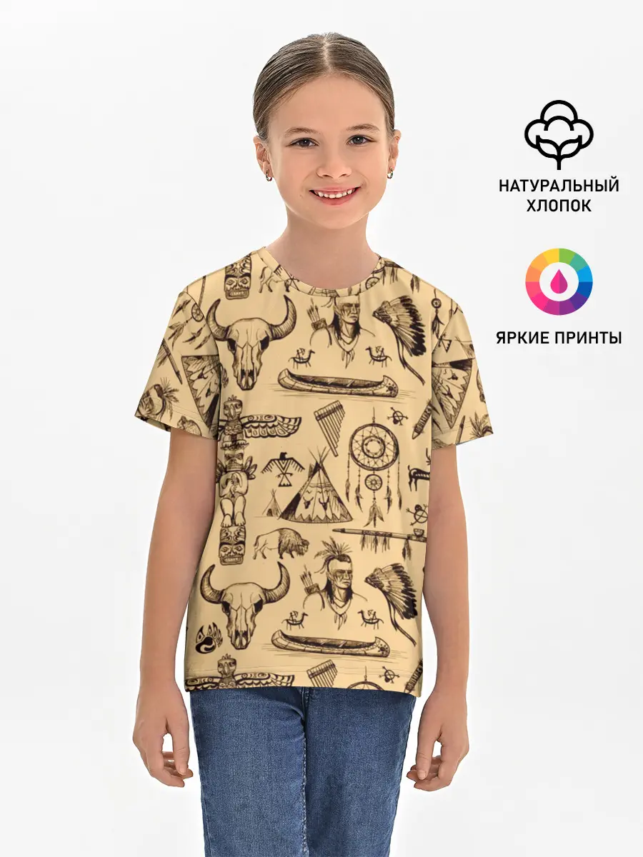 Детская базовая футболка / Индейский паттерн